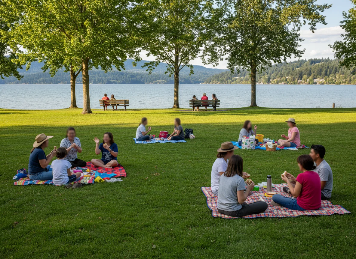 Weekend picnic at a lakeside park in Sammamish, Washington