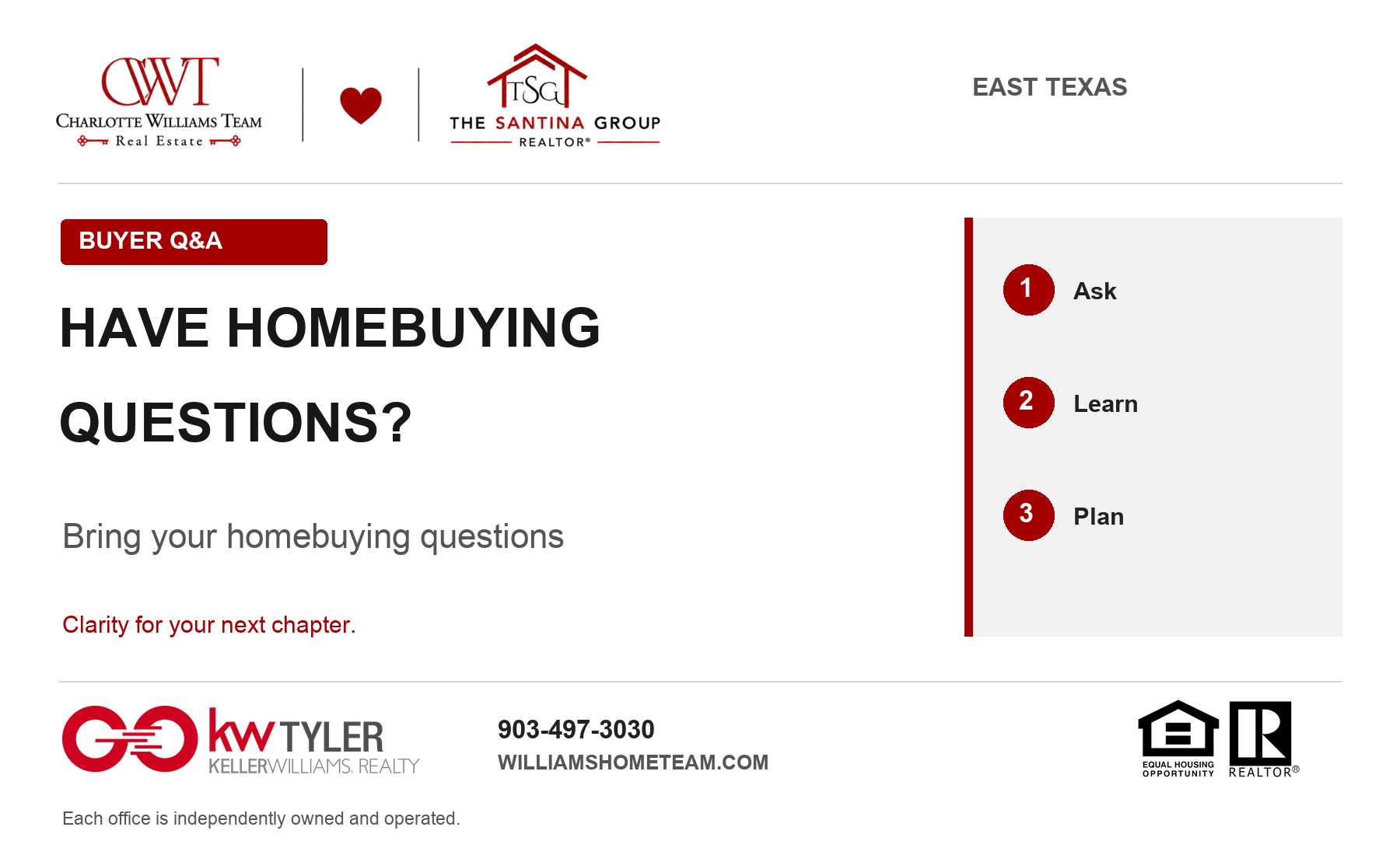 Have homebuying questions? Ask Charlotte Williams Team + The SANTINA Group