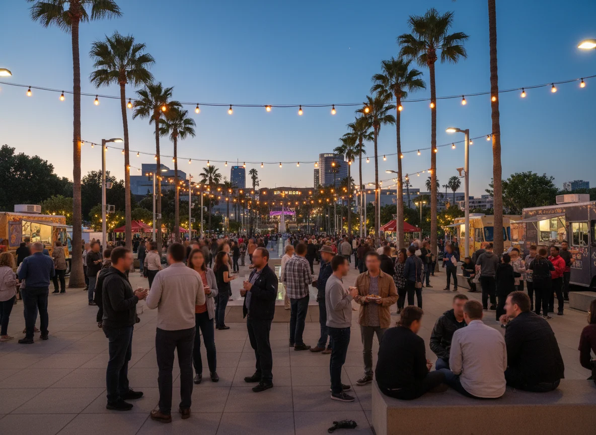 Evening community gathering near Hollywood