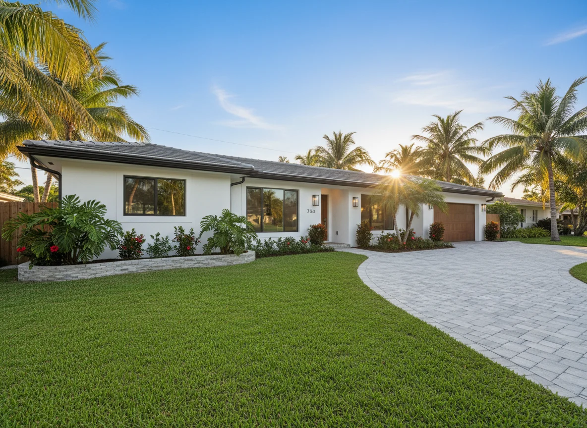 Renovated ranch-style home exterior in Hollywood, Florida