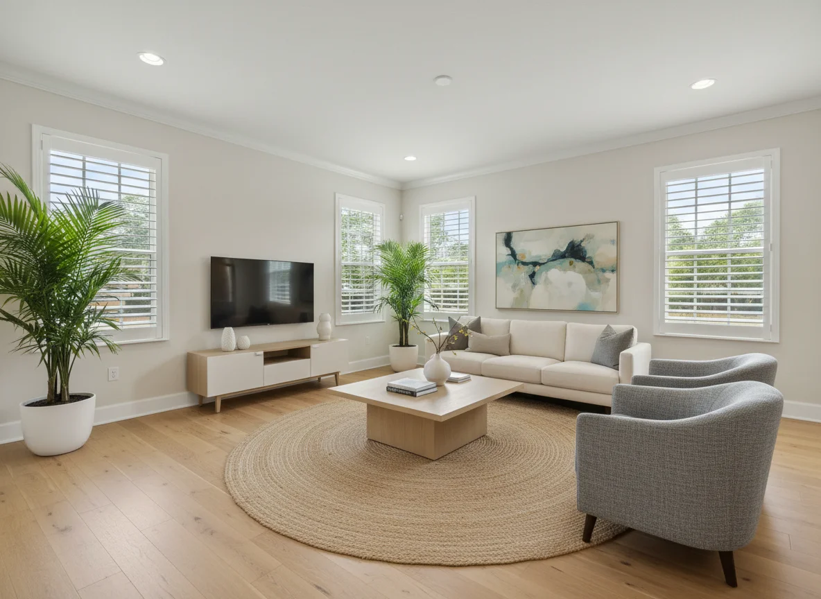 Freshly painted living room with neutral tones