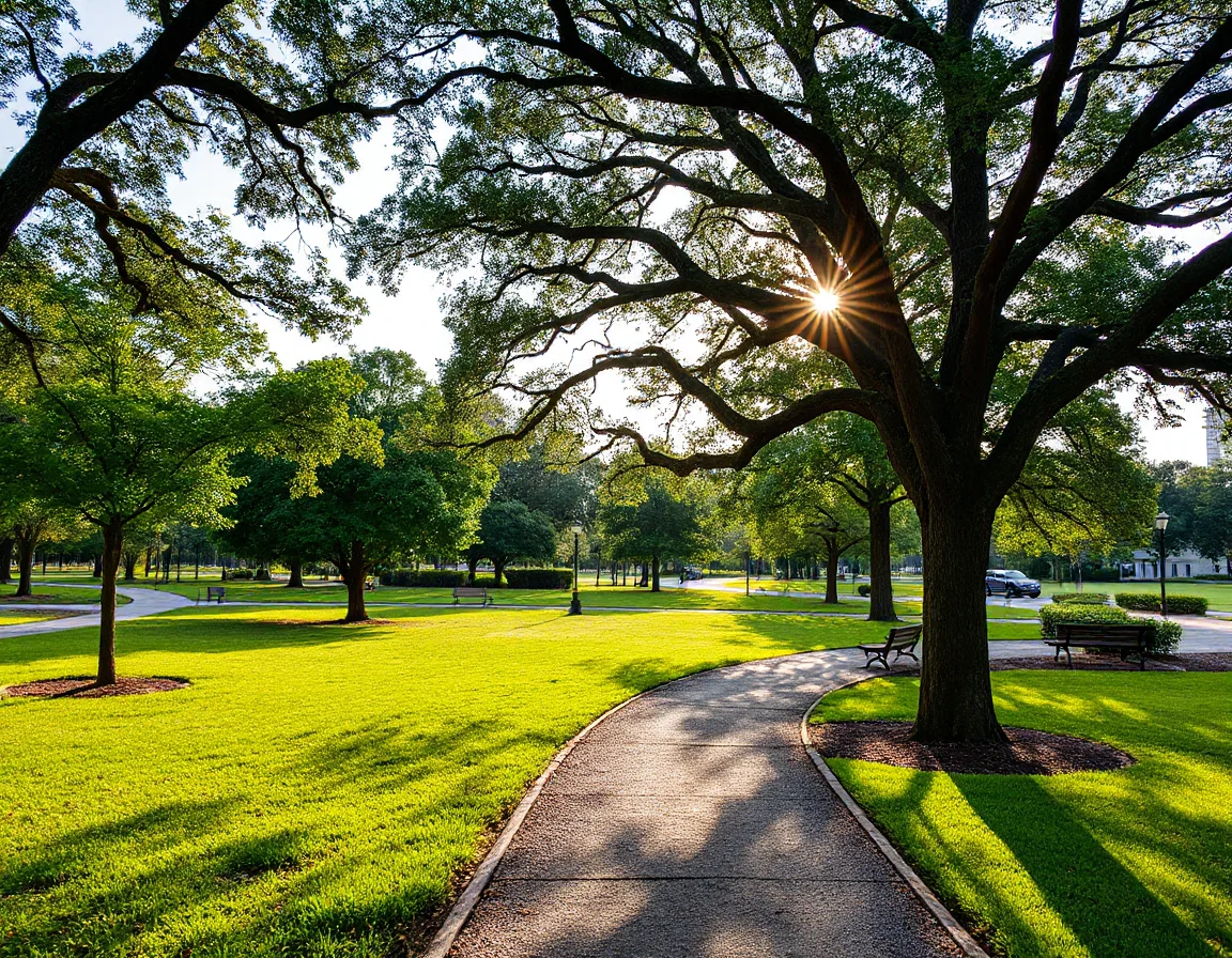 Green park and walking path in Davie, Florida