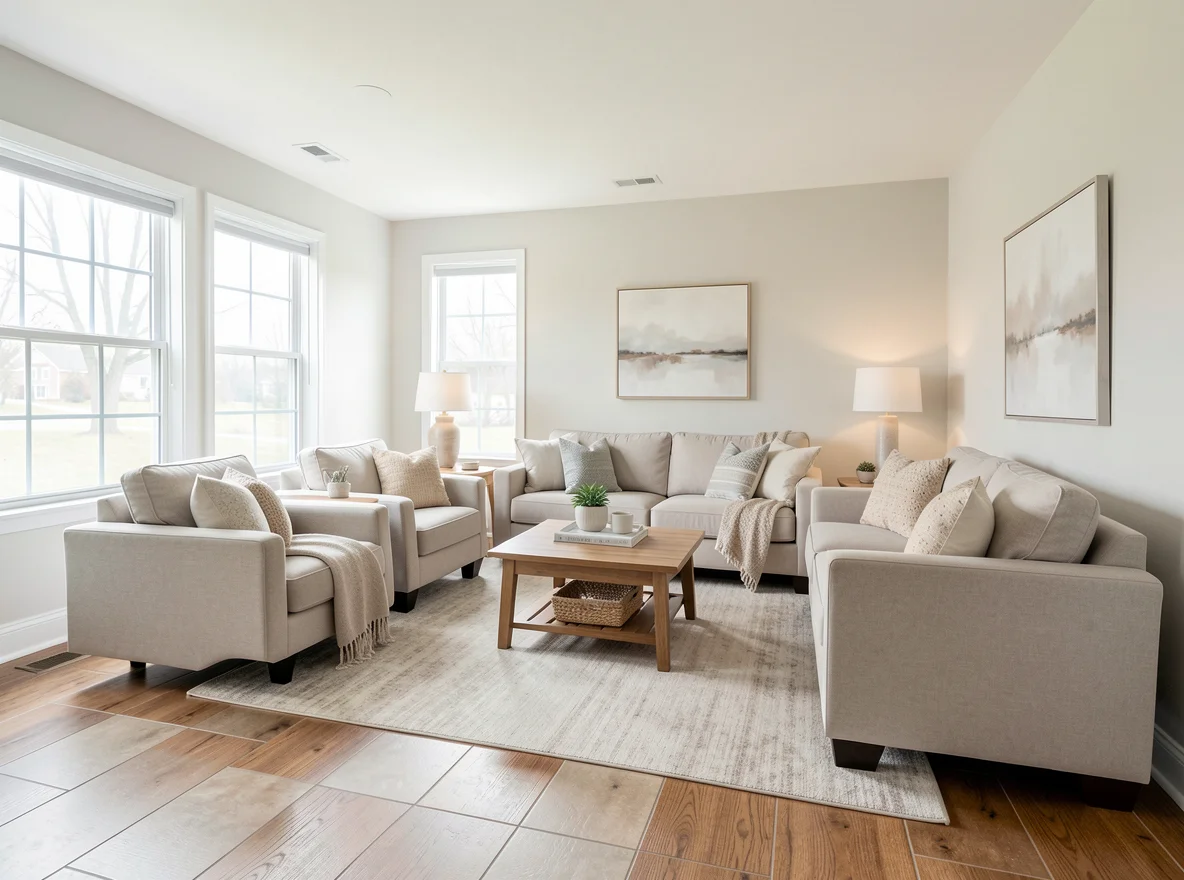 Bright staged interior prepared for home sale in Milford