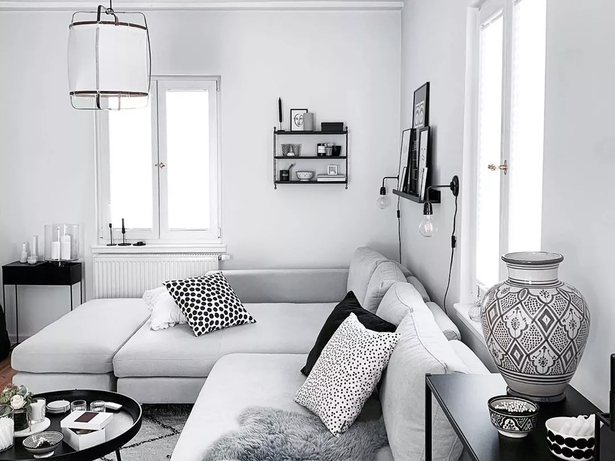 Cold gray monochrome room