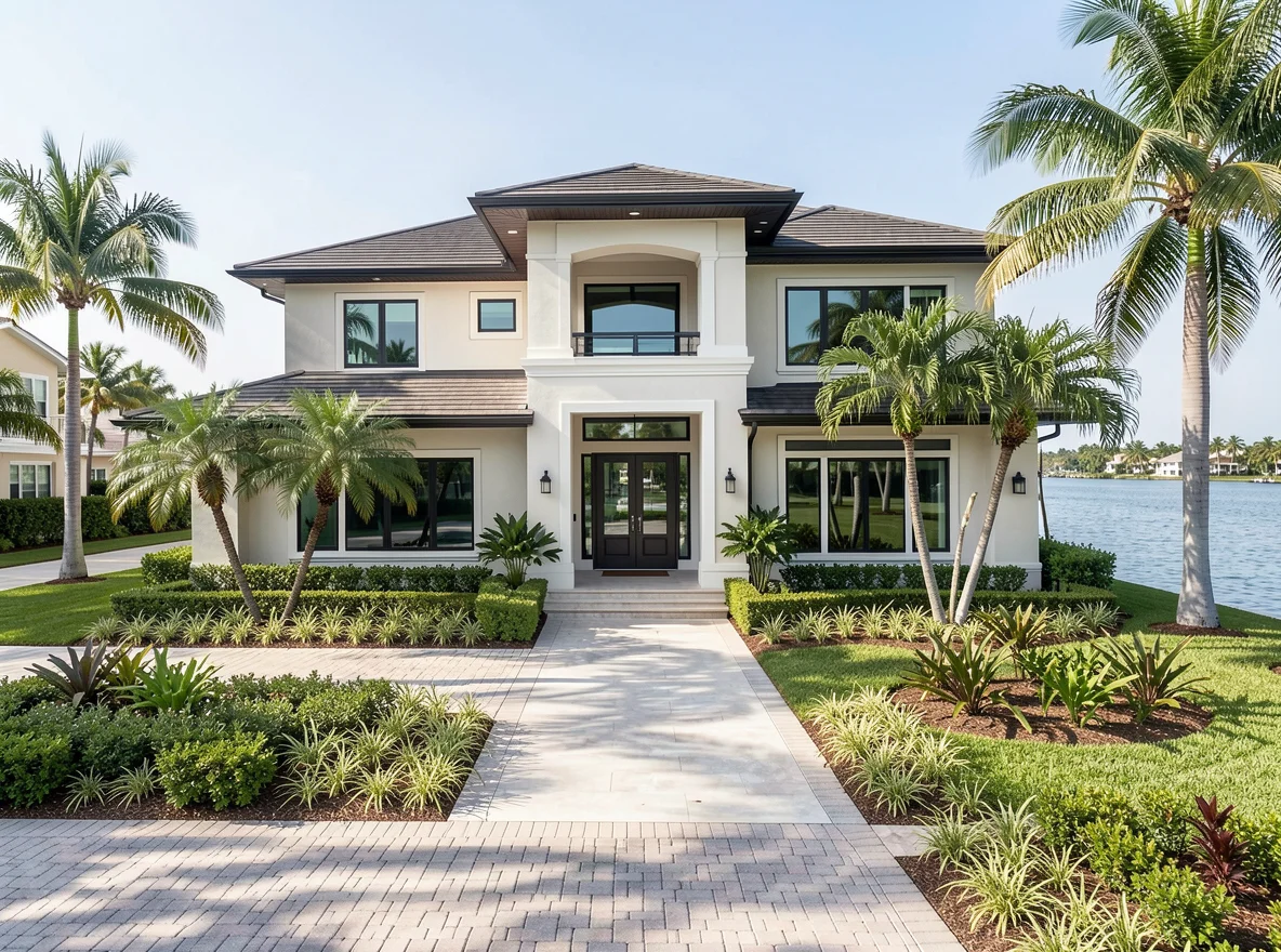 Coastal waterfront home exterior in South Florida