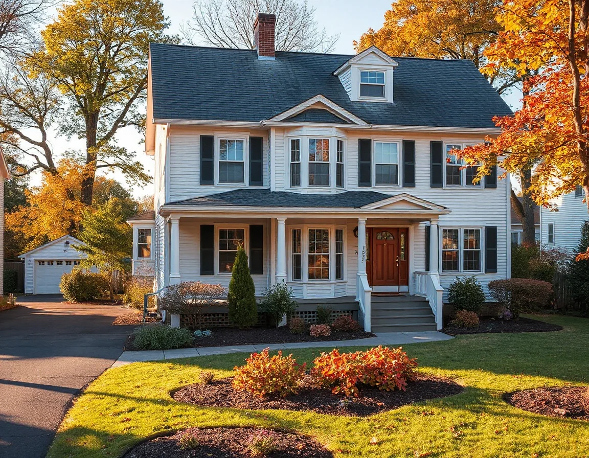 Well-maintained New England home with front porch and landscaped yard