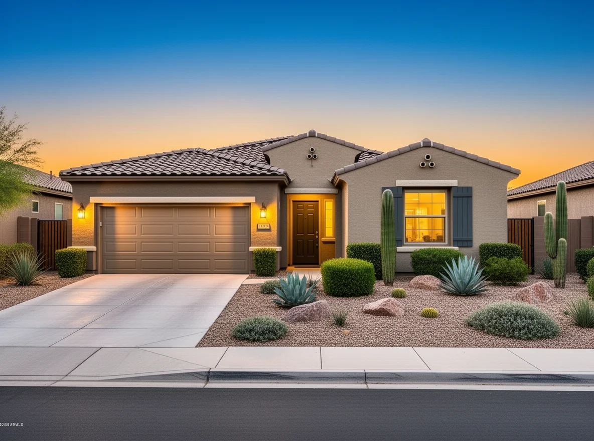 Well-maintained home exterior with tidy desert landscaping in Anthem