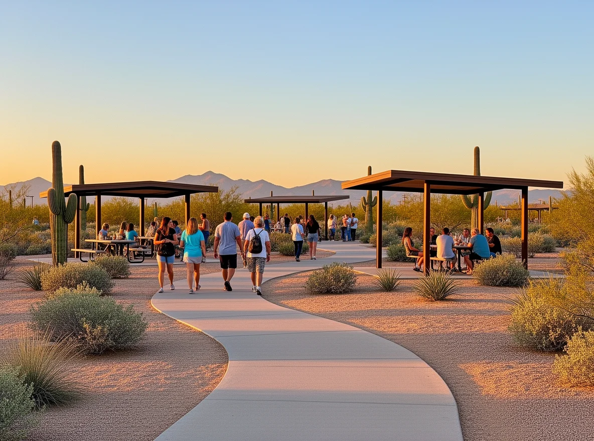 Community gathering in a desert park in Anthem, Arizona