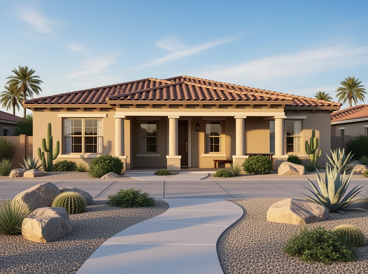 Southwestern-style home exterior with desert landscaping