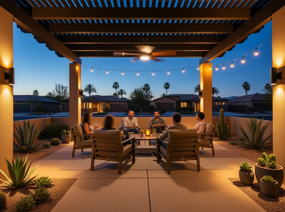 Shaded Phoenix patio designed for evening outdoor living