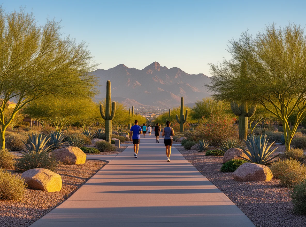 Walking path in a desert community park setting near Anthem