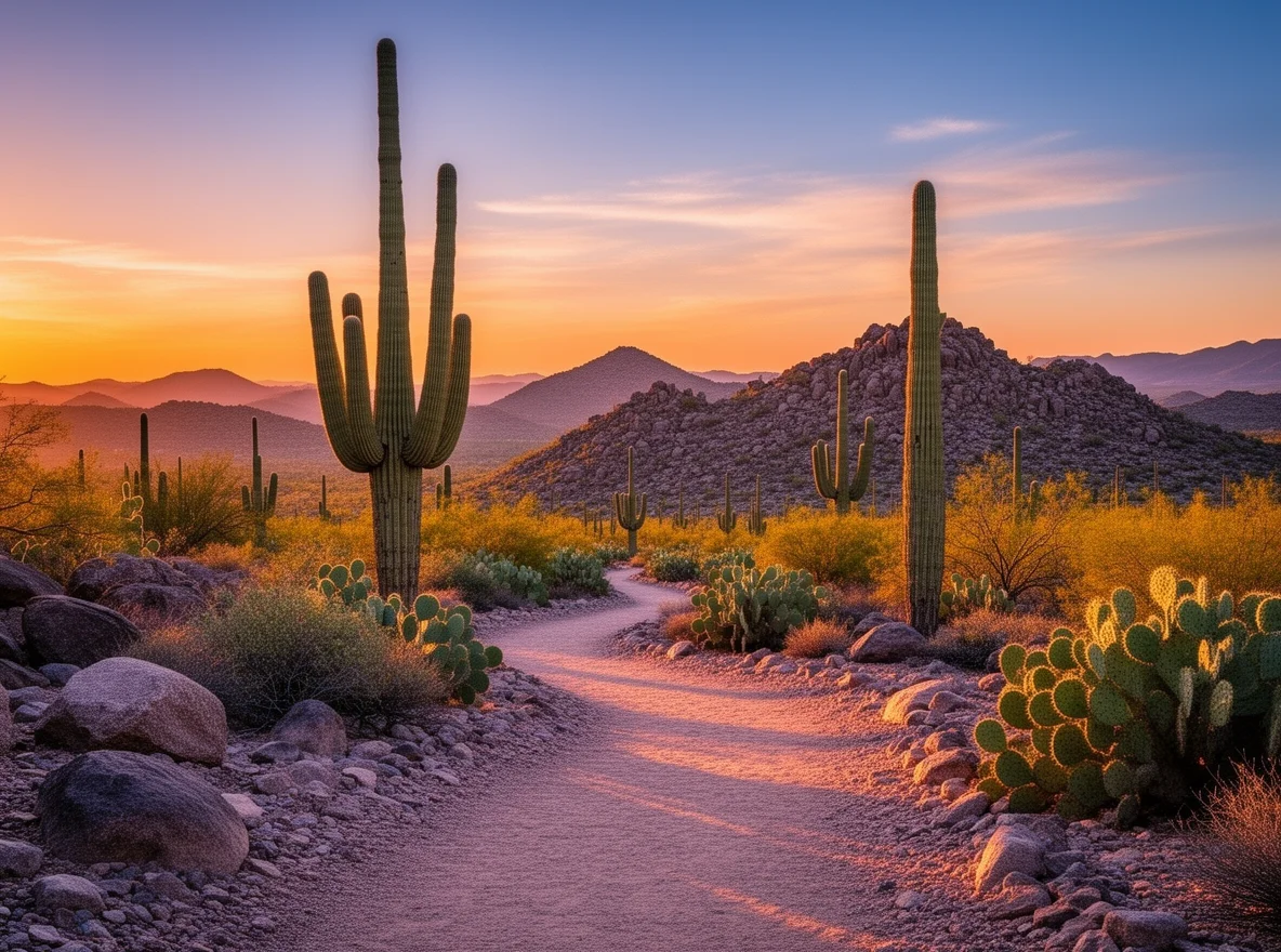Desert trail and cacti near Peoria, Arizona