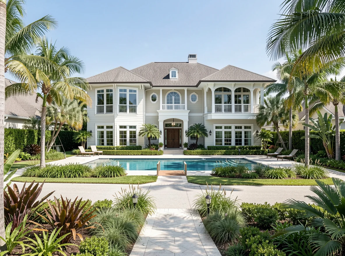 Tropical waterfront home exterior in Fort Lauderdale
