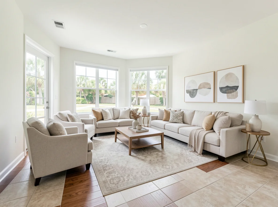 Bright staged living room in a South Florida home