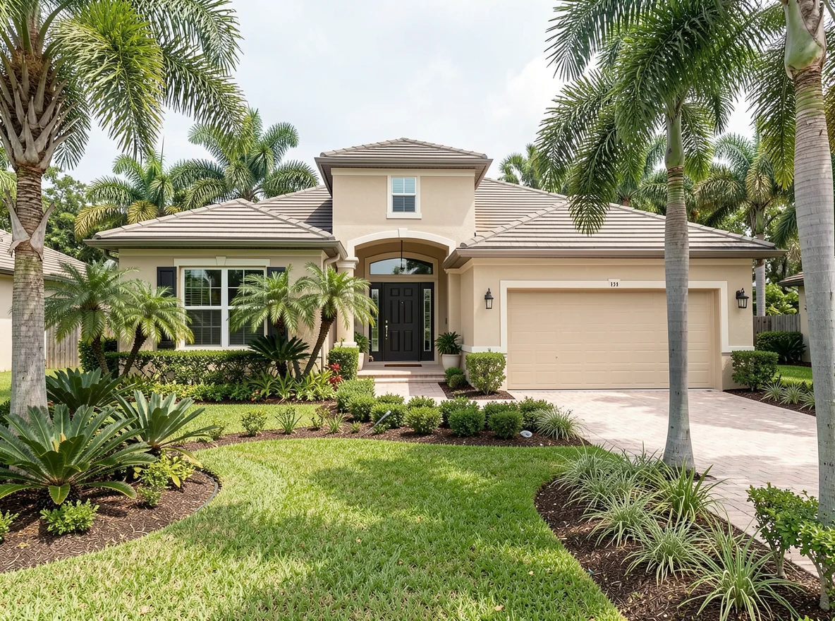 South Florida home exterior with tropical landscaping