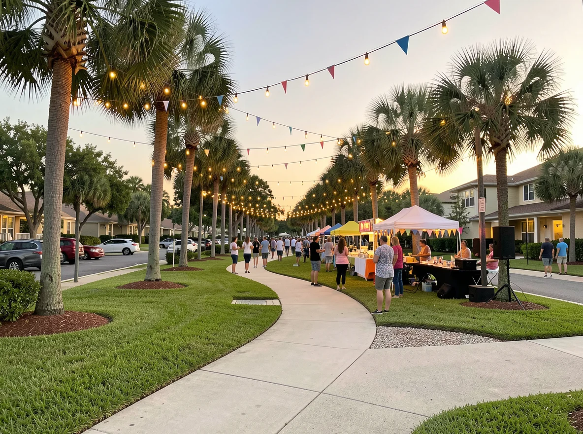South Florida neighborhood park with palm trees and walking paths