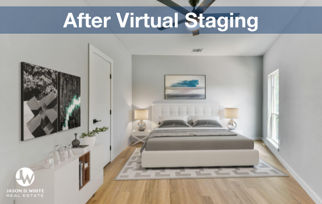 image of bedroom with wood floors virtually staged austin real estate