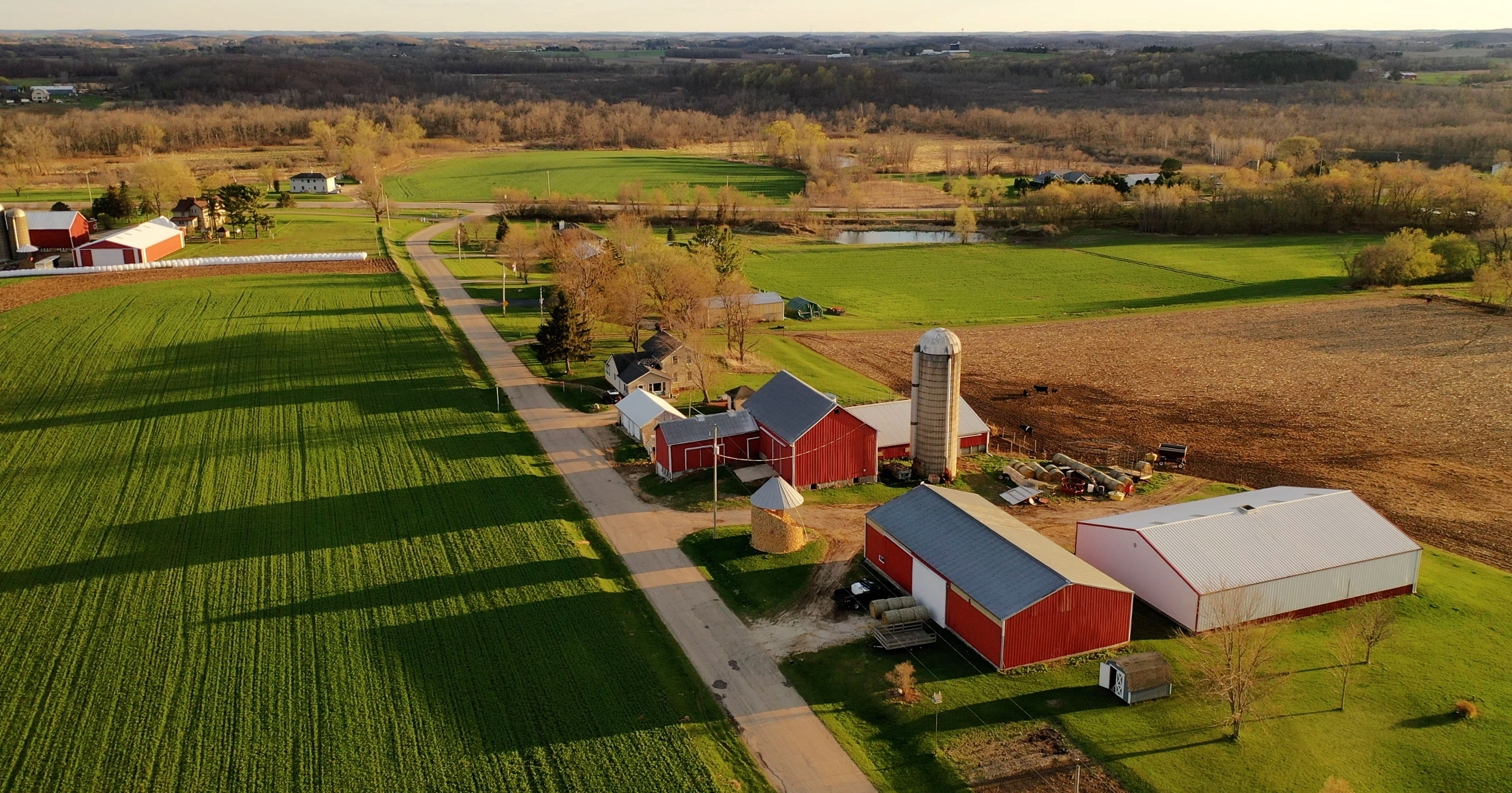 aerial view of farmland on an acreage for sale in iowa