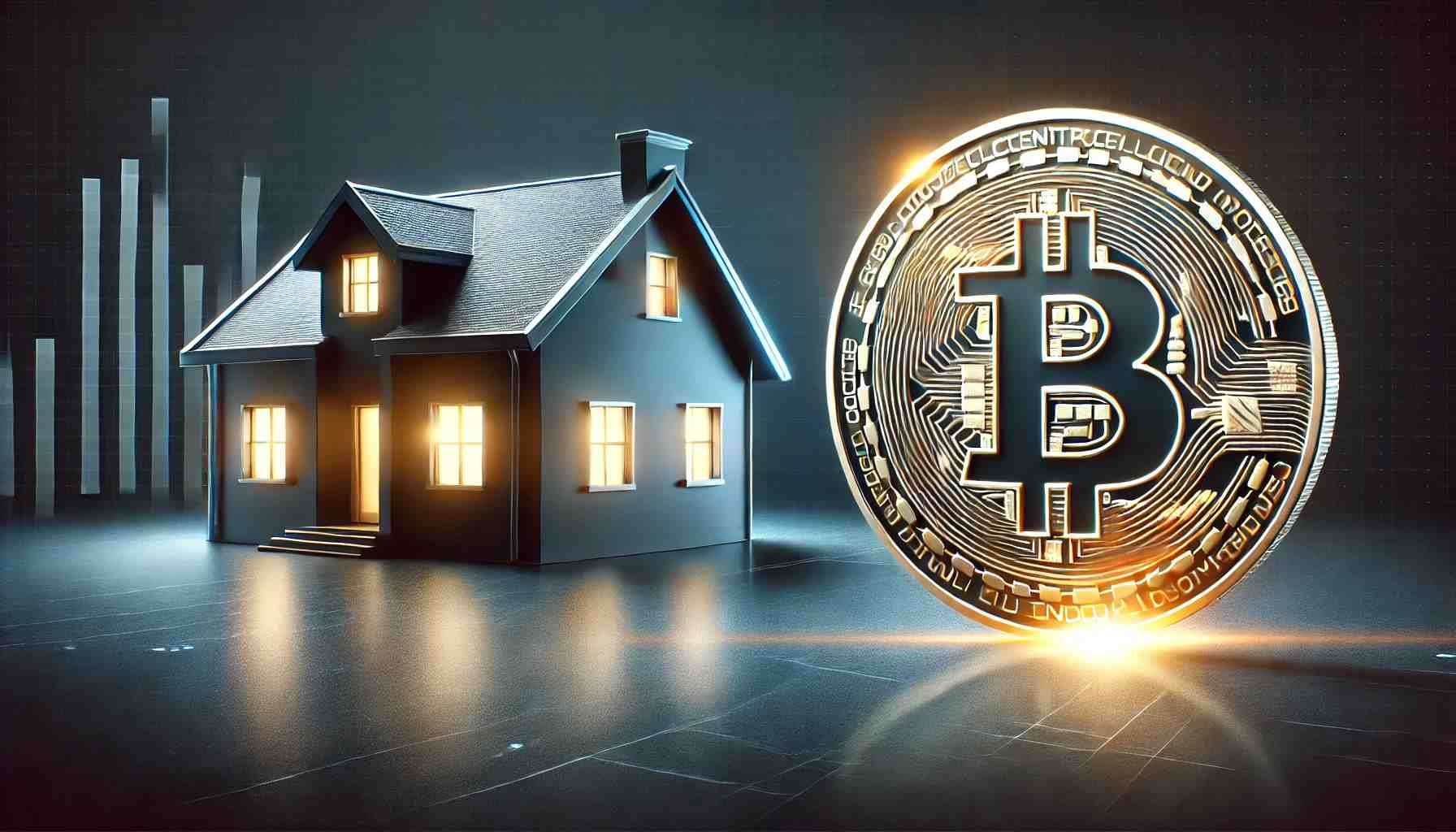 Gold Bitcoin symbol next to cryptocurrency and real estate in Iowa