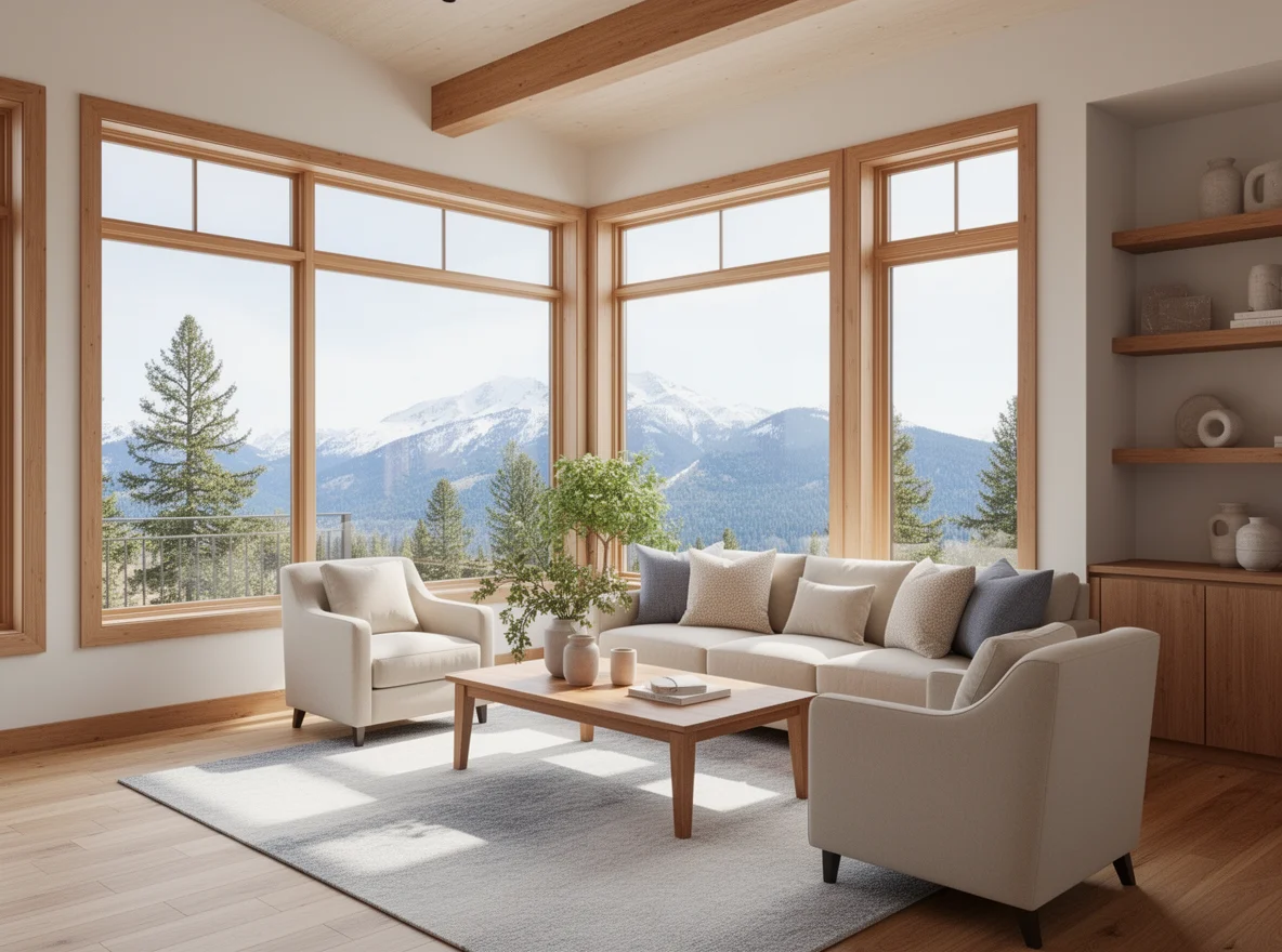 Staged living room with natural light in Kalispell