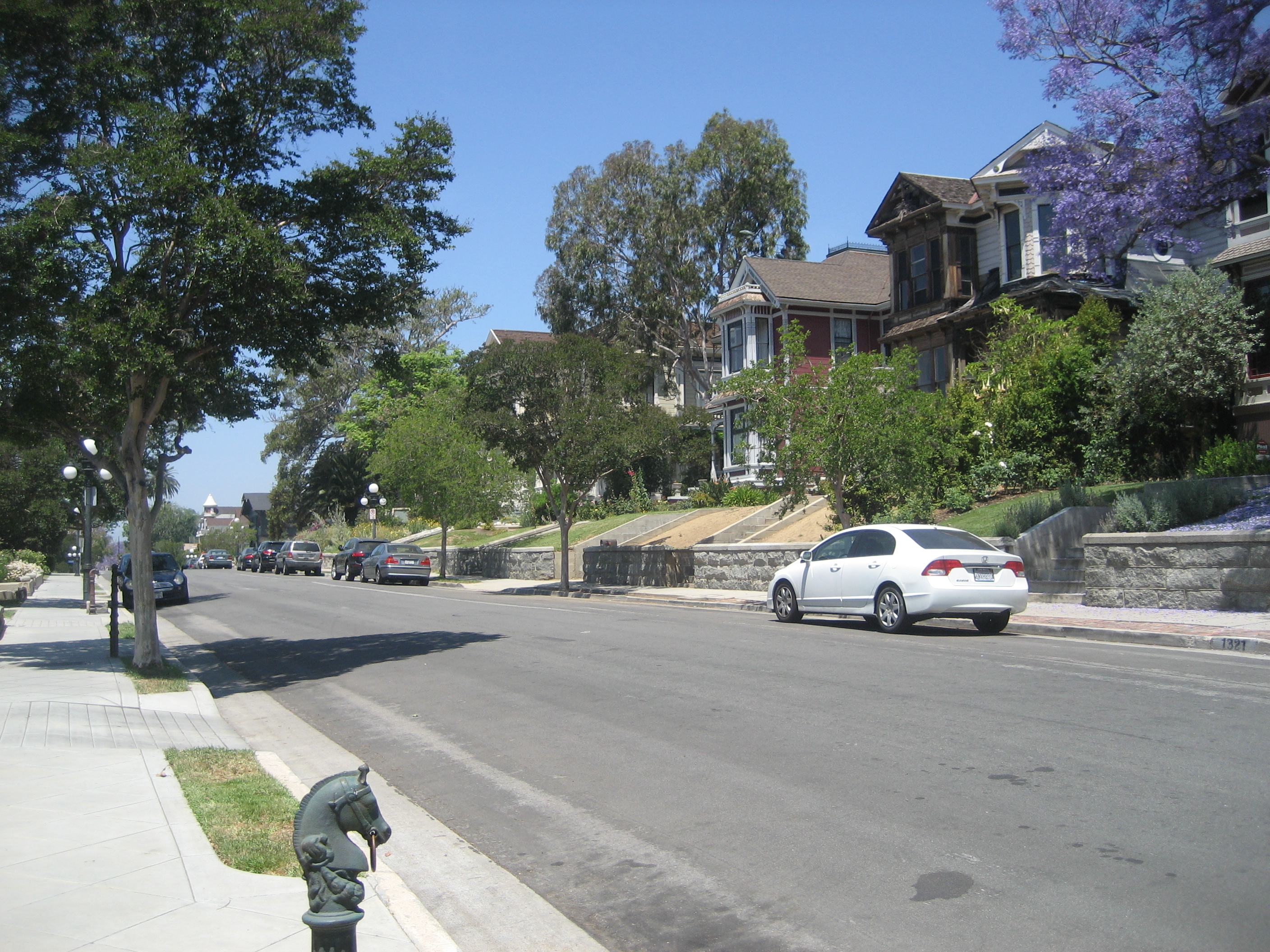 Angelino Heights preserves one of the strongest collections of Victorian residential architecture left in Los Angeles. Historic Victorian homes along Carroll Avenue in Angelino Heights, Los Angeles.