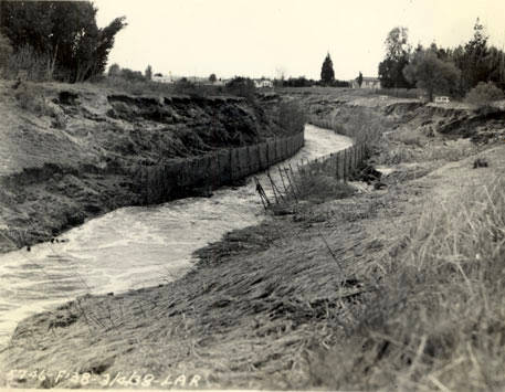 Flooding along the Los Angeles River in 1938 helped reshape the infrastructure and development patterns of the Valley. Historic photo of Los Angeles River flood damage near Laurel Canyon Road in Studio City in 1938.