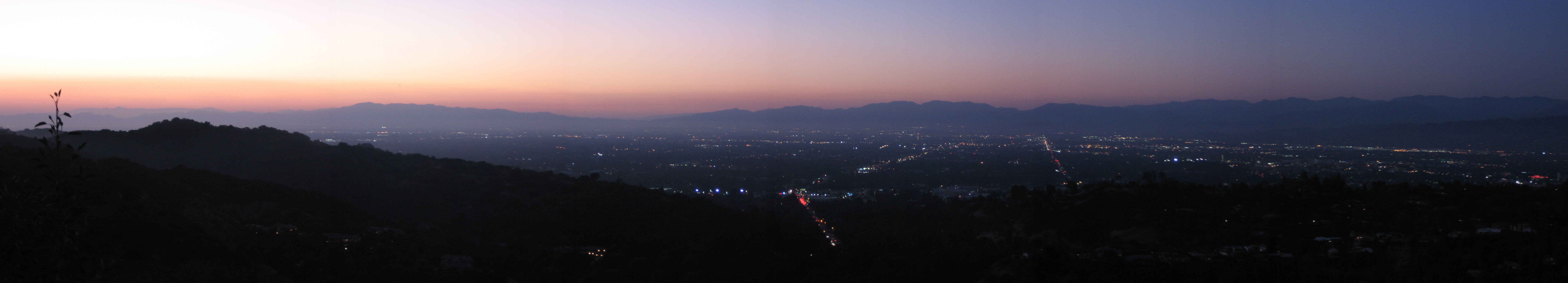 Sunset view of the San Fernando Valley from Mulholland Drive in Los Angeles.