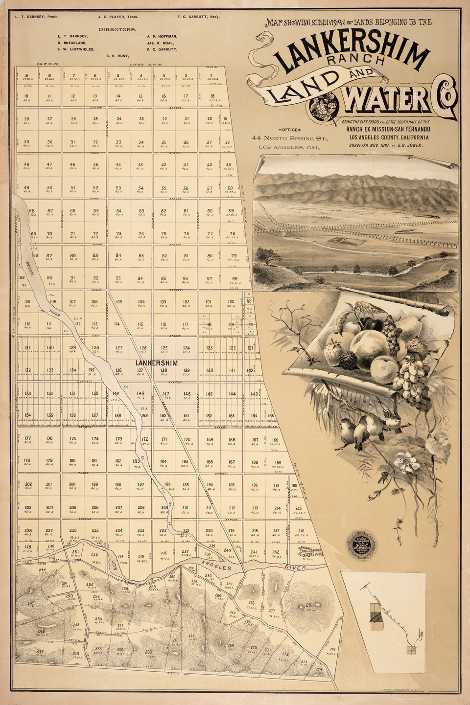Historic 1887 Lankershim Ranch Land and Water Company subdivision map.