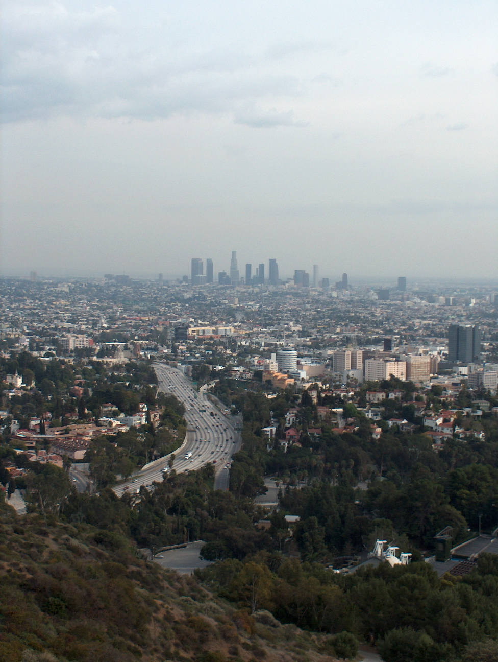 View of Downtown Los Angeles and the 101 Freeway from Mulholland Drive.