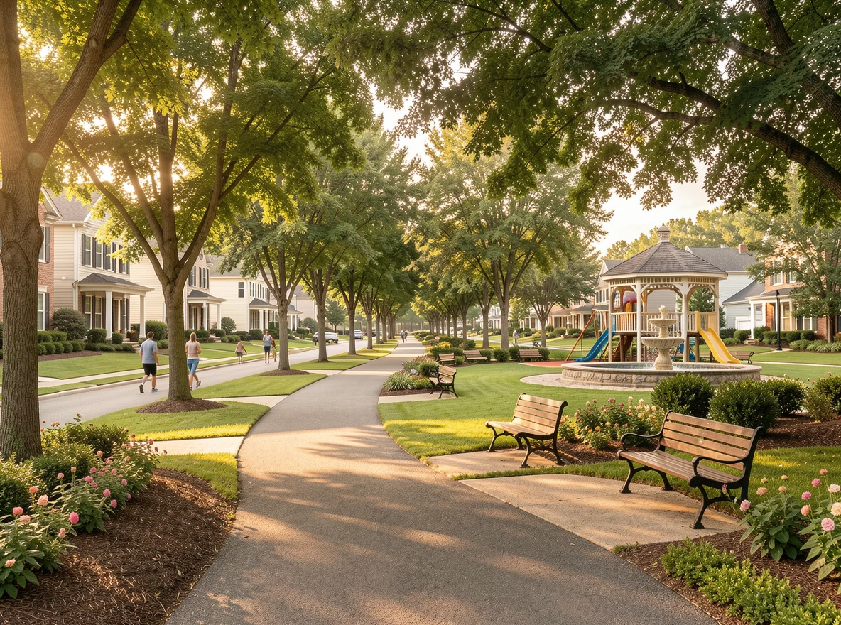 Upscale neighborhood streetscape in Weddington