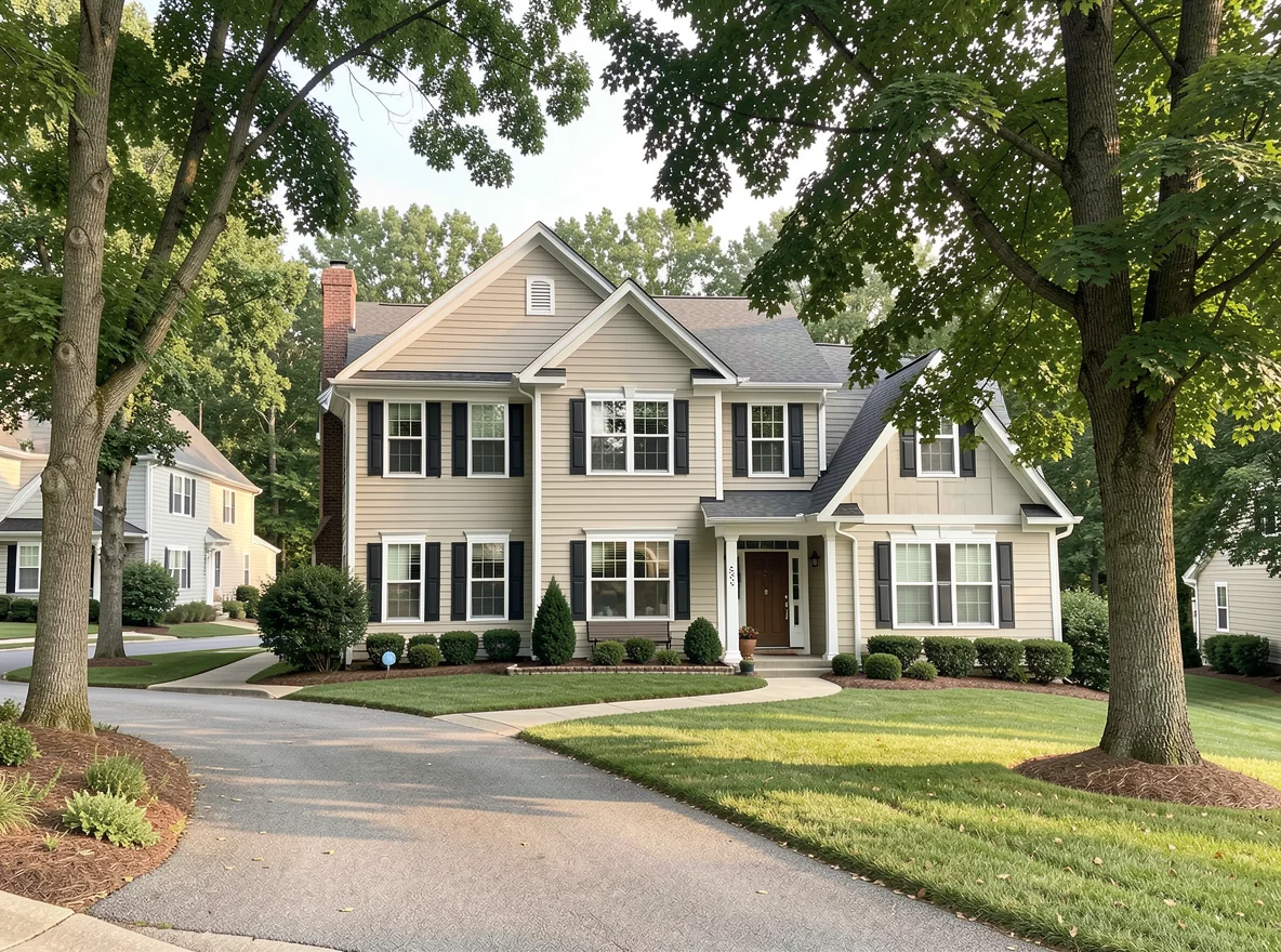 Tree-lined neighborhood street in Mint Hill, North Carolina