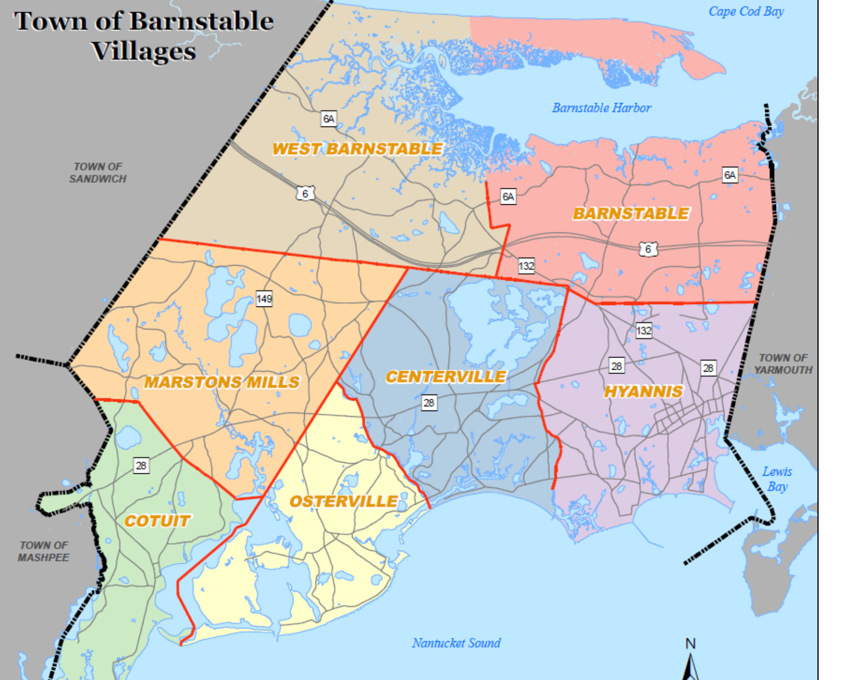 Barnstable Villages Map Barnstable Villages Map