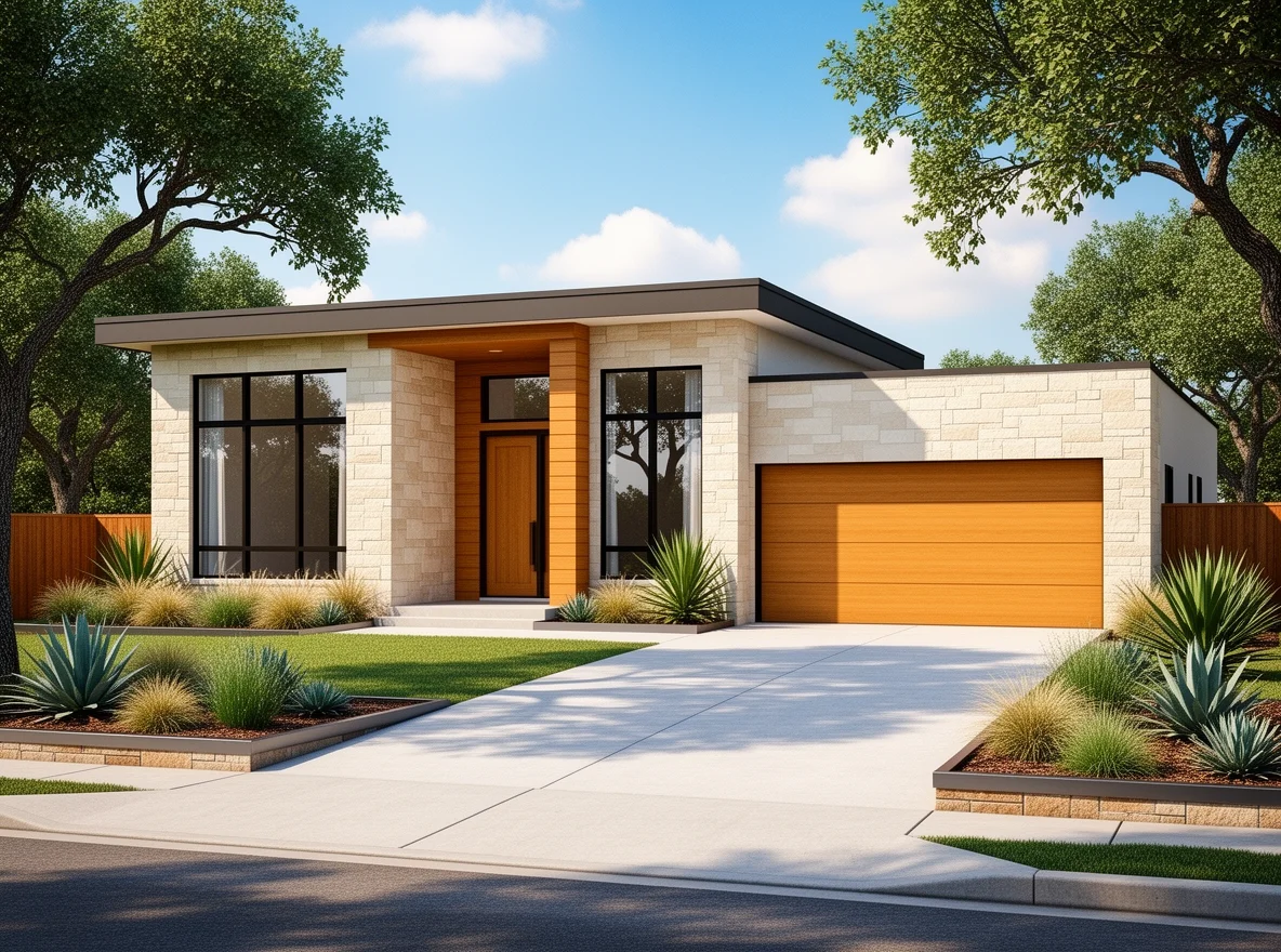 Modern Austin home exterior with native landscaping