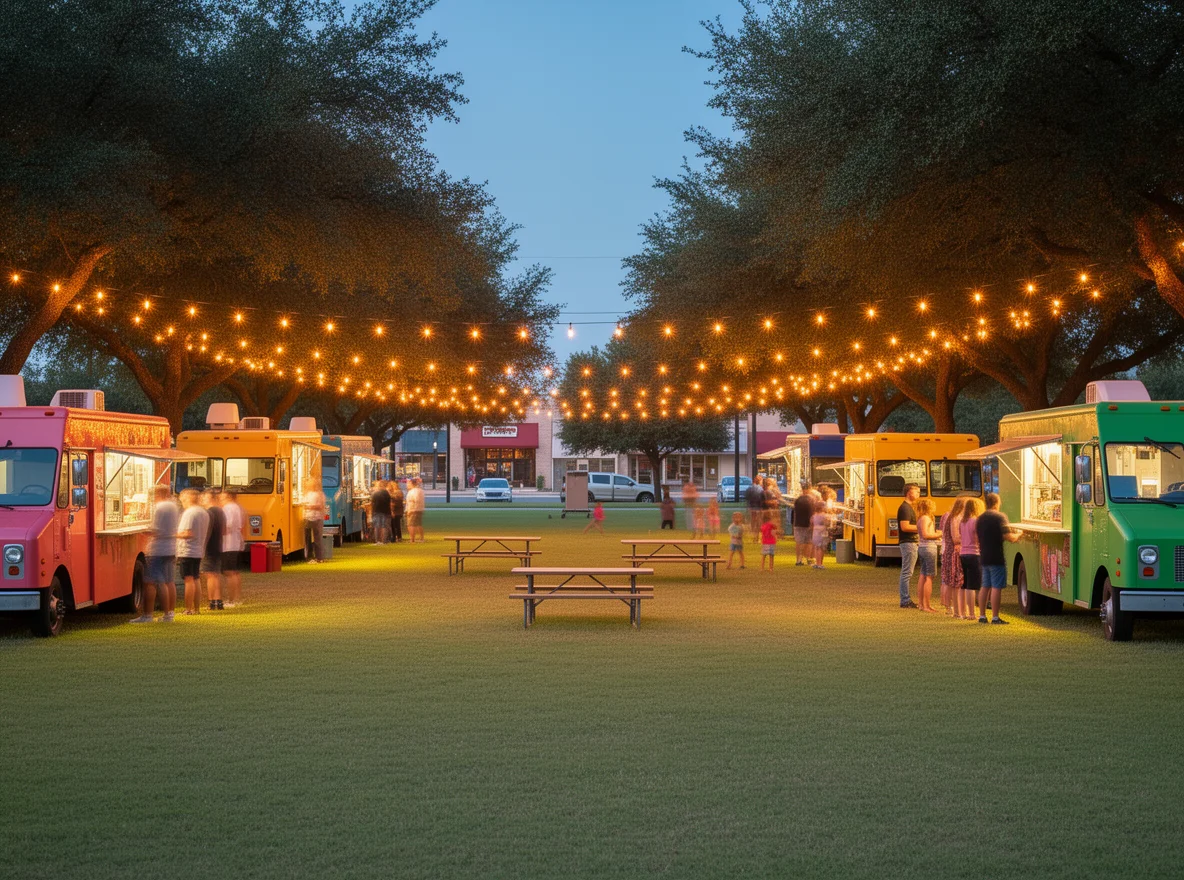 Community festival atmosphere in a small town park in Elgin