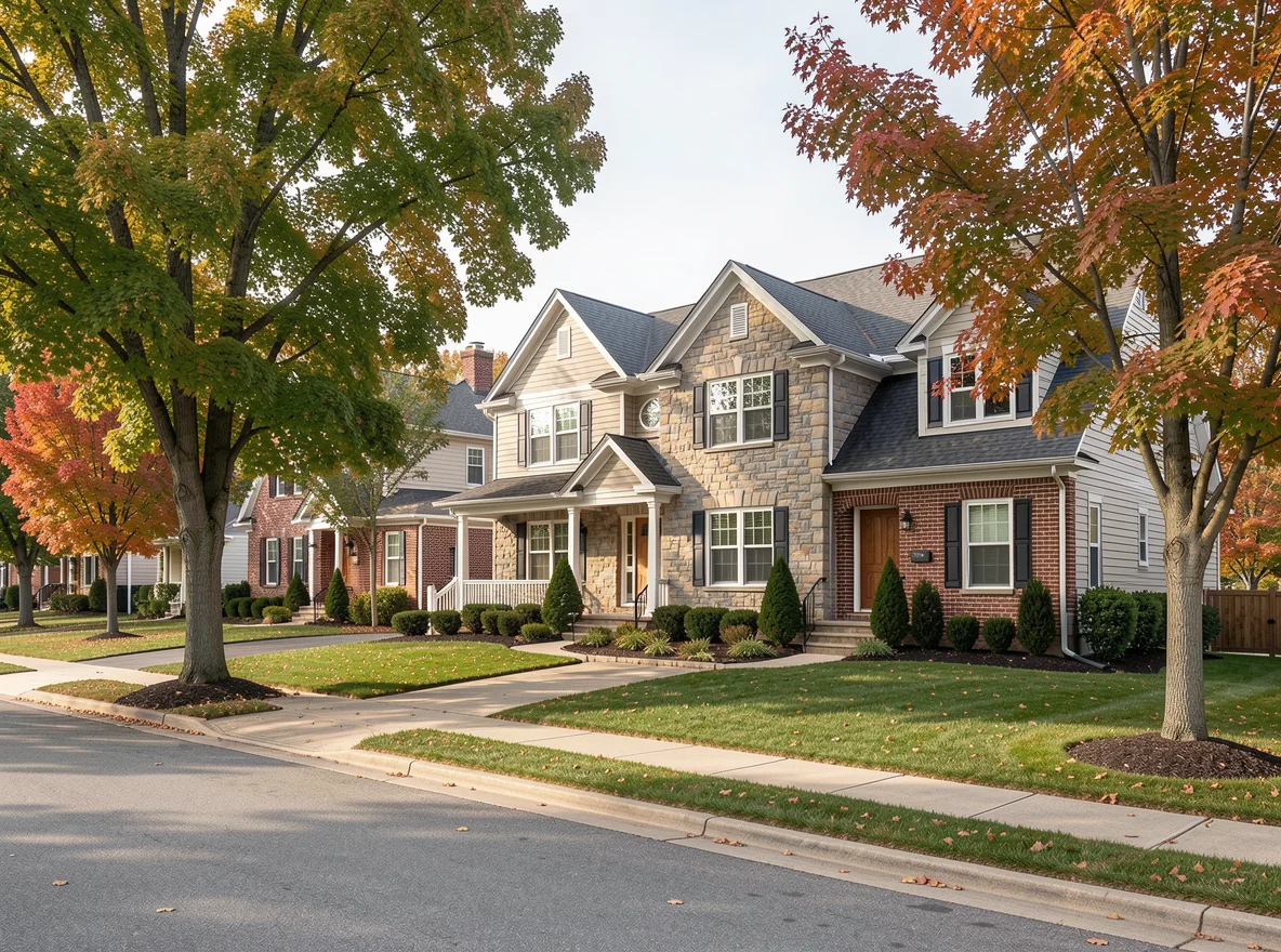 Tree-lined Delaware County neighborhood streetscape