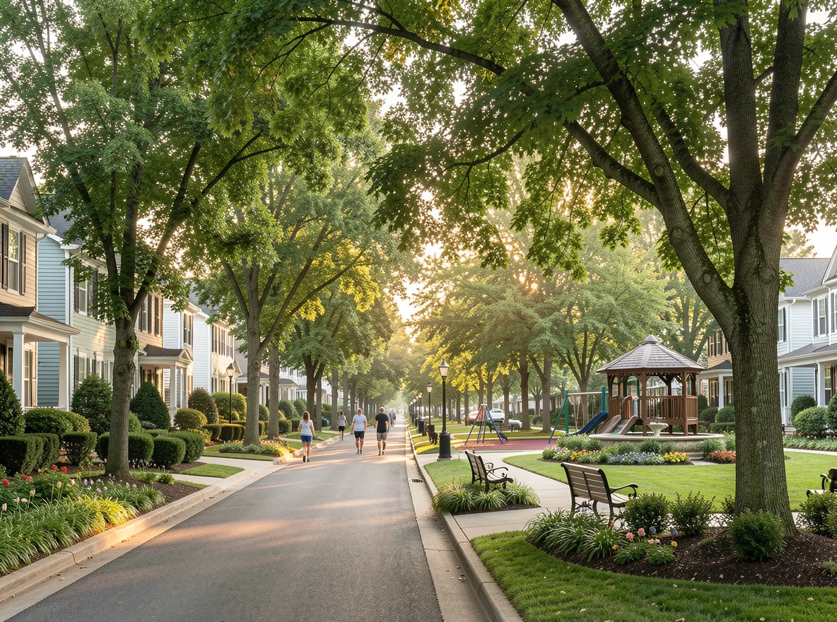 Tree-lined neighborhood street in New Castle County, Delaware