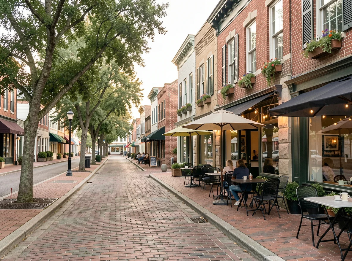 Historic streetscape and coastal-town architecture in Sussex County, Delaware