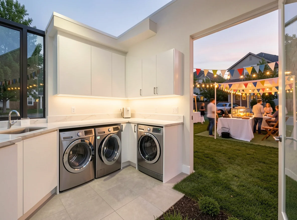 Stylish utility and laundry area with efficient home systems