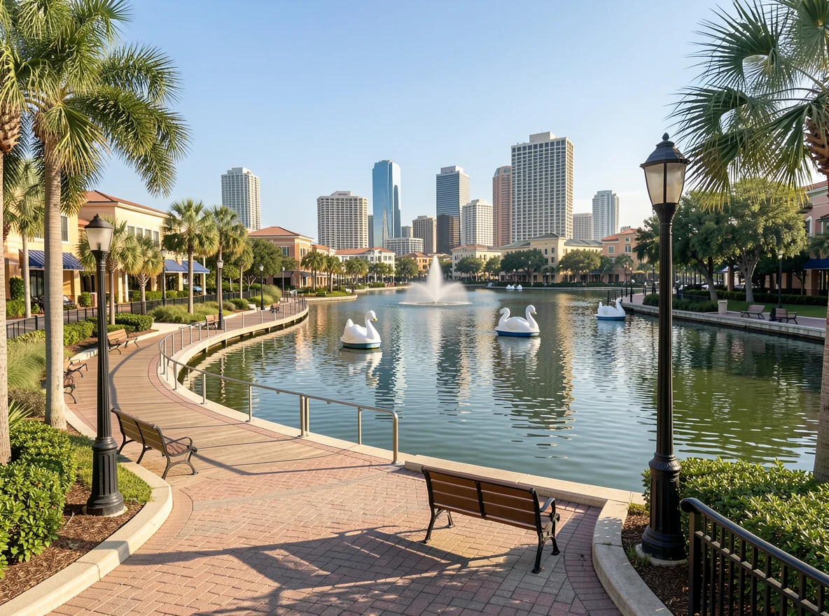 Lake Eola style waterfront recreation in Orlando