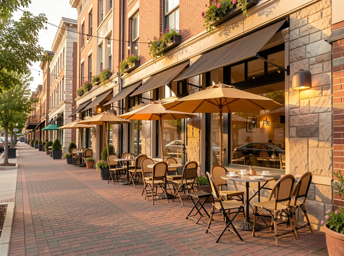 Refined local cafe district streetscape