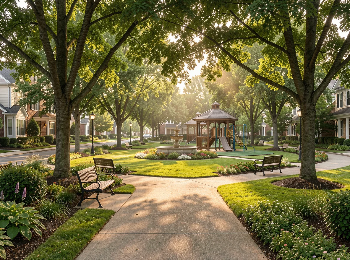 Stylish neighborhood park and streetscape