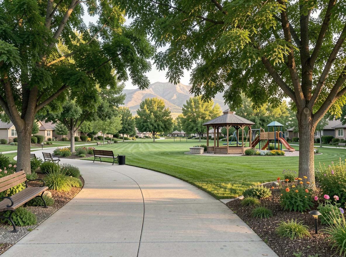 Neighborhood park and trail setting in Arvada, Colorado