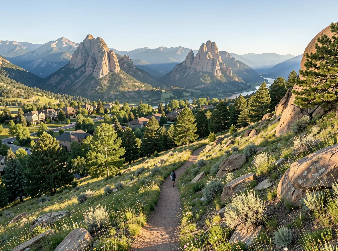 Flatirons-inspired view above Boulder with upscale residential character