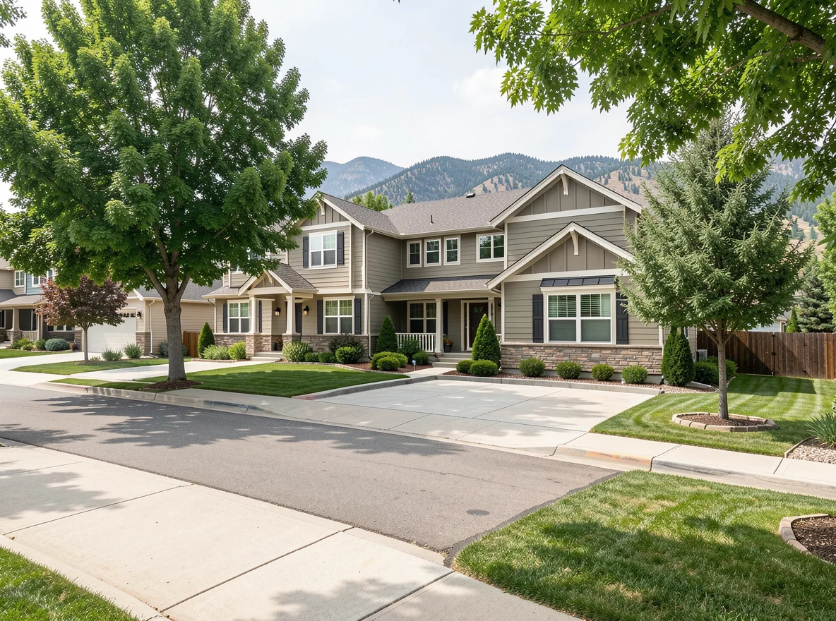 Established residential street in Arvada with mature trees and foothills atmosphere