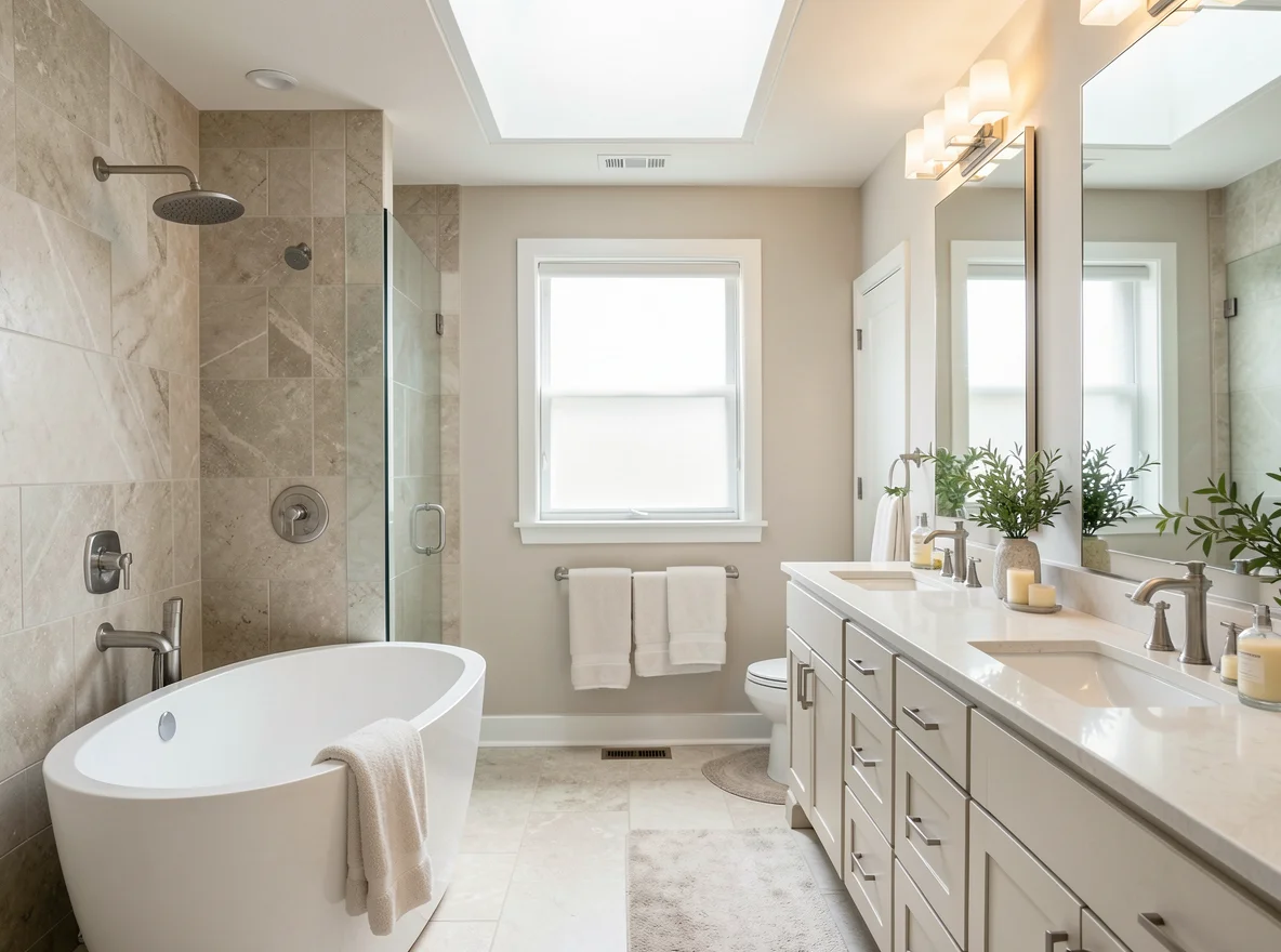 Primary bathroom staged and well maintained for listing