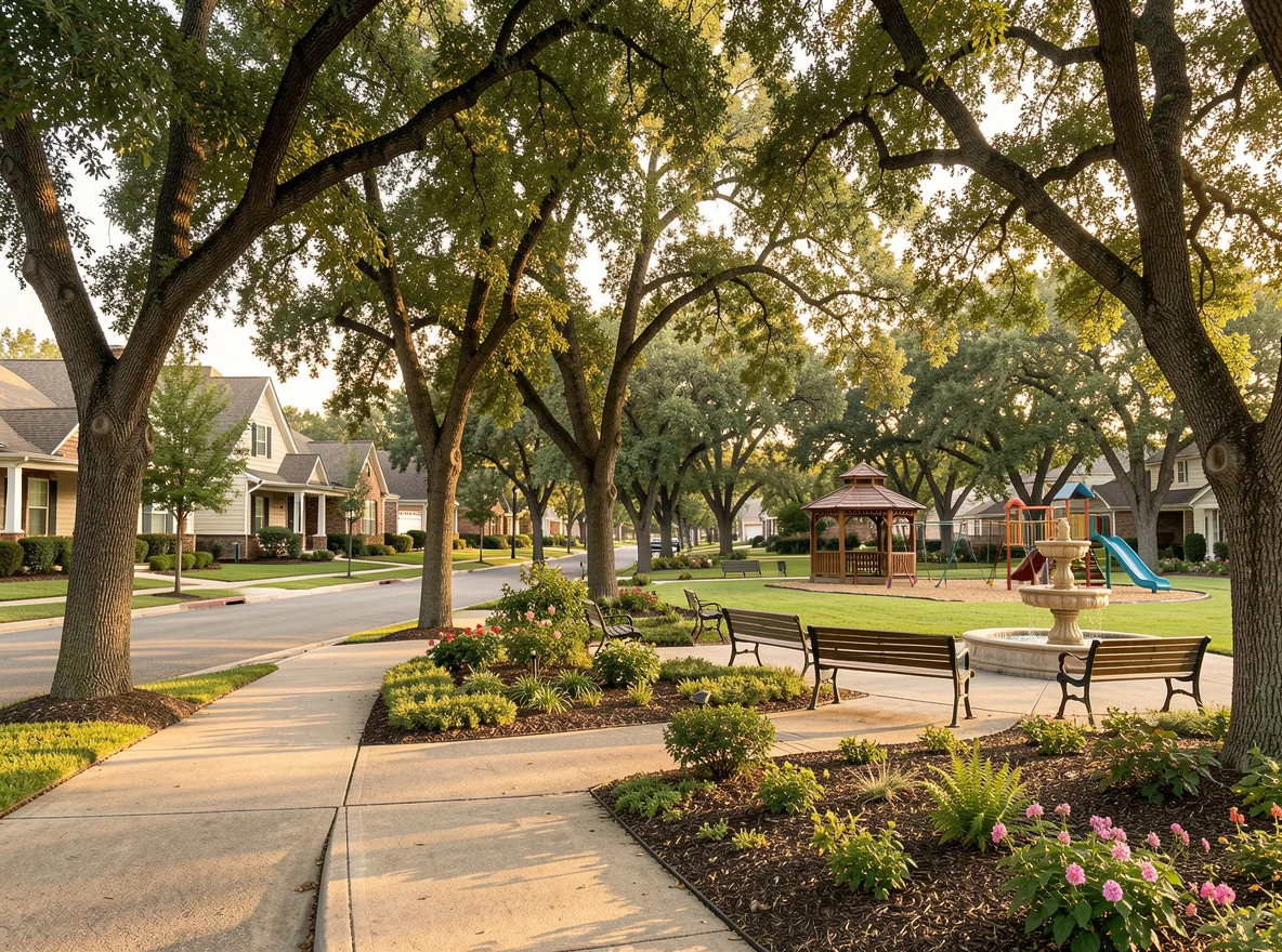 Tree-lined Austin neighborhood streetscape