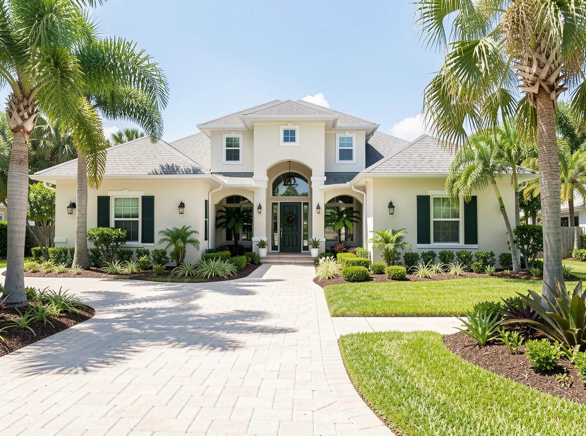 Fresh South Florida home exterior with tropical curb appeal