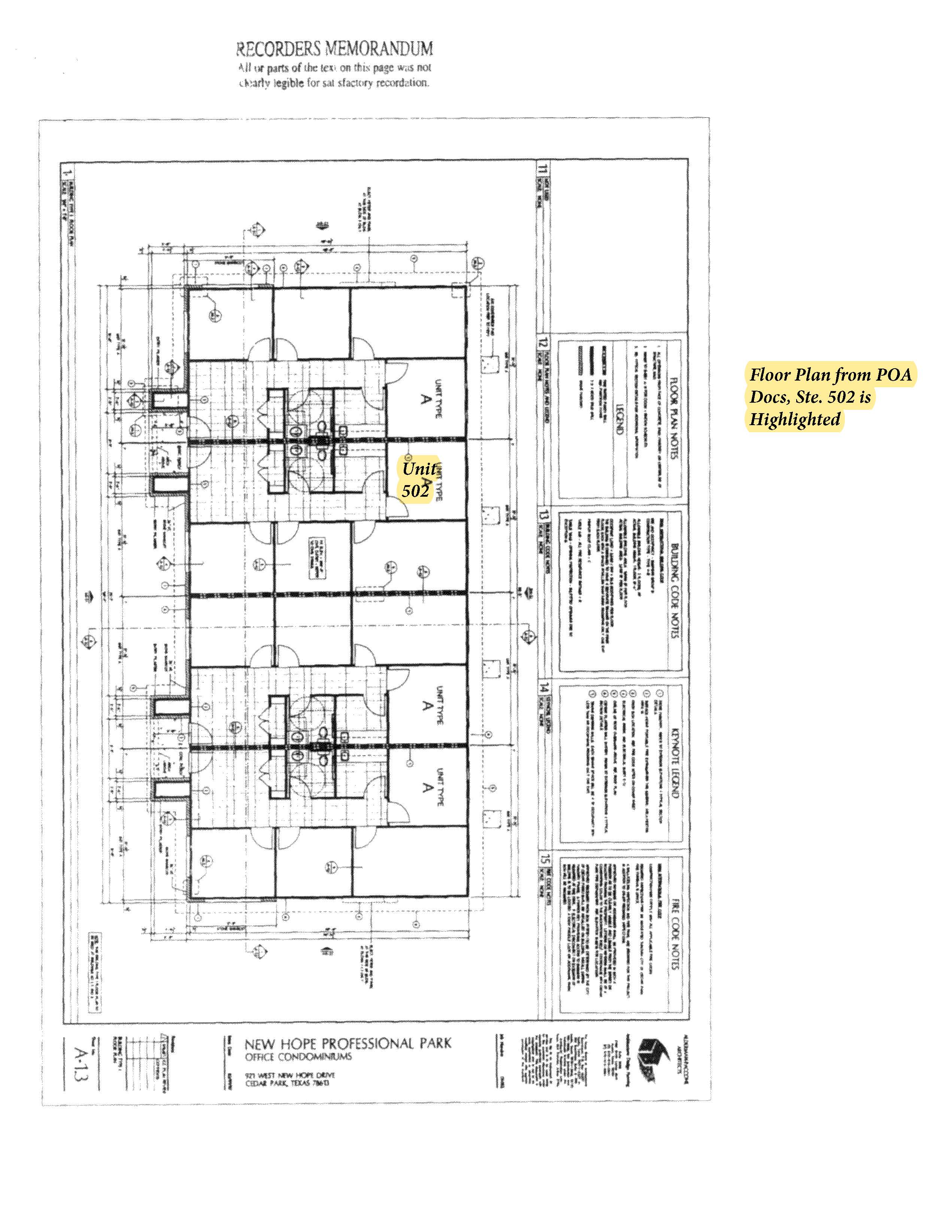 Builder's Floor Plan 921 W New Hope Ste 502 for Sale