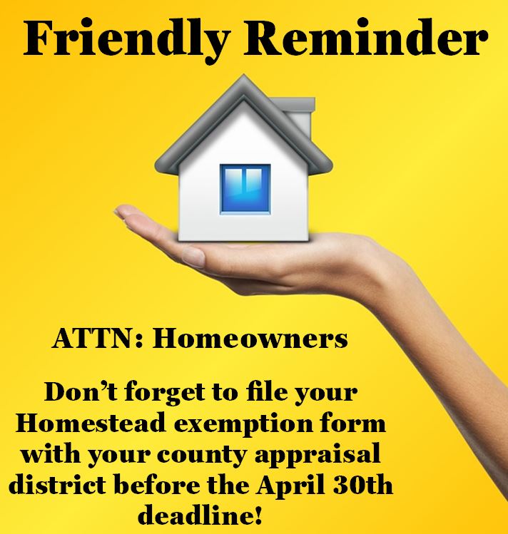 Homestead Exemption Reminder!