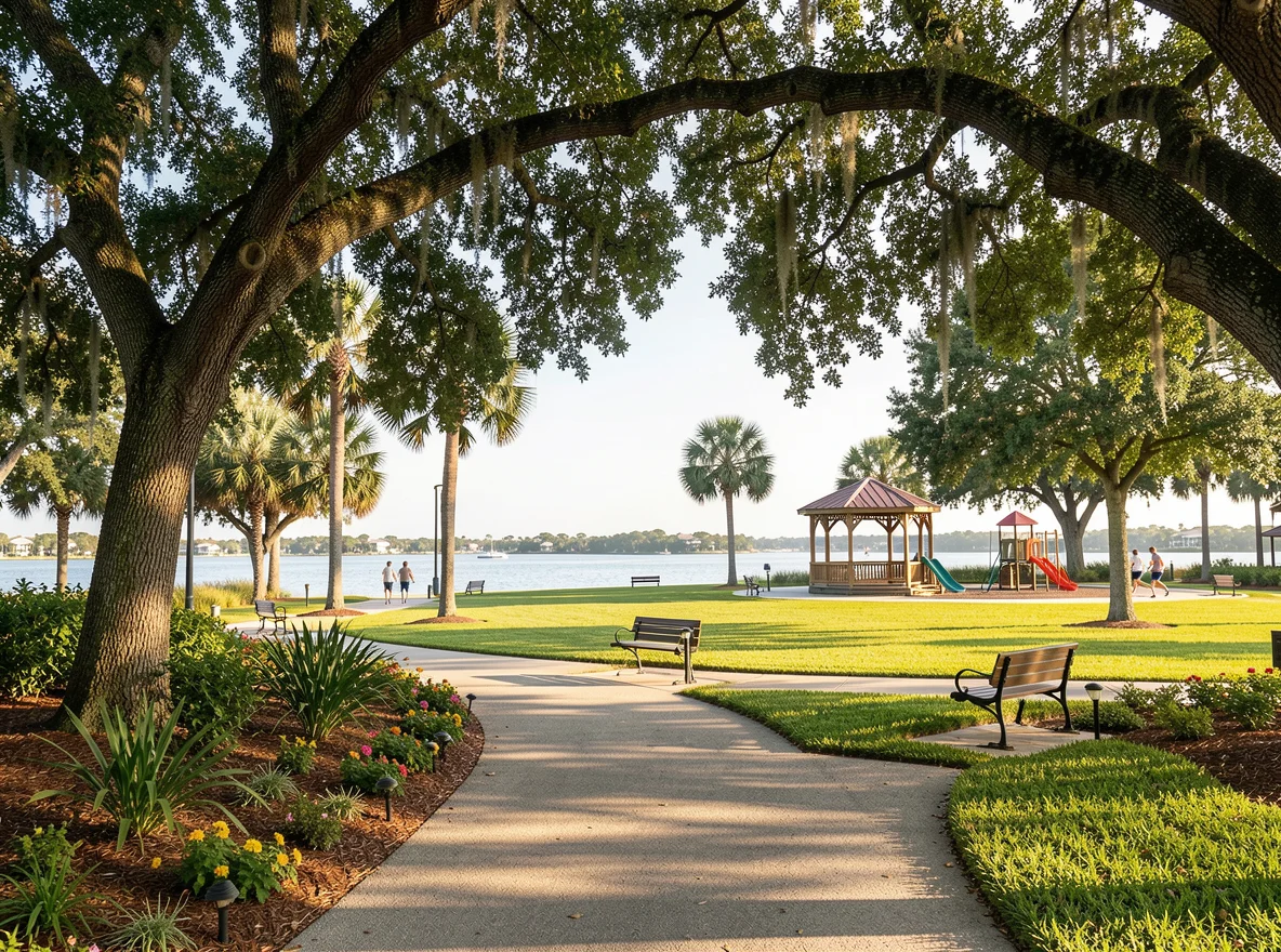 Riverfront park scene in New Port Richey, Florida